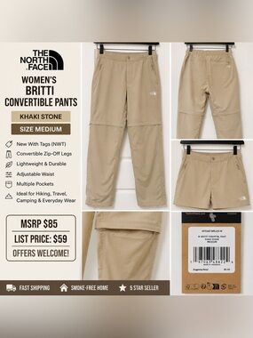 The North Face Women’s Britti Convertible Pants Size Medium | Khaki Stone | NWT